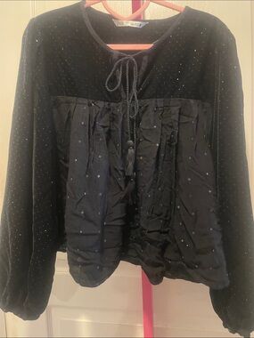 Zara Black Velvet Tie-Front Sequin Crop Top